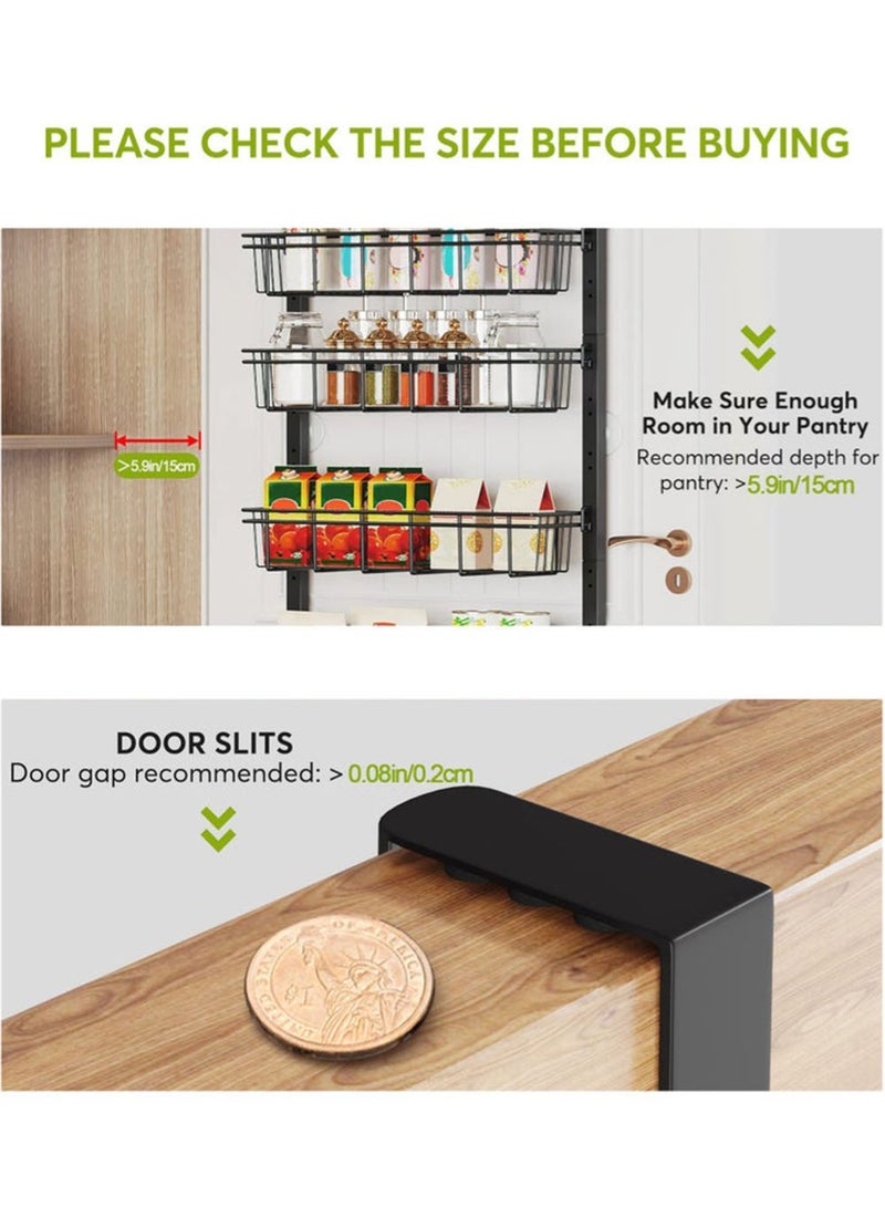 6 Tiers Door Organizer Rack Carbon Steel Over the Door Organizer Adjustable Height Detachable Baskets Kitchen Back Door  Storage  Rack Bath Cabinet Organizer Kitchen Spice Rack Over Door Can Organizer for Home Kitchen Laundry Bathroom Black - Image 4